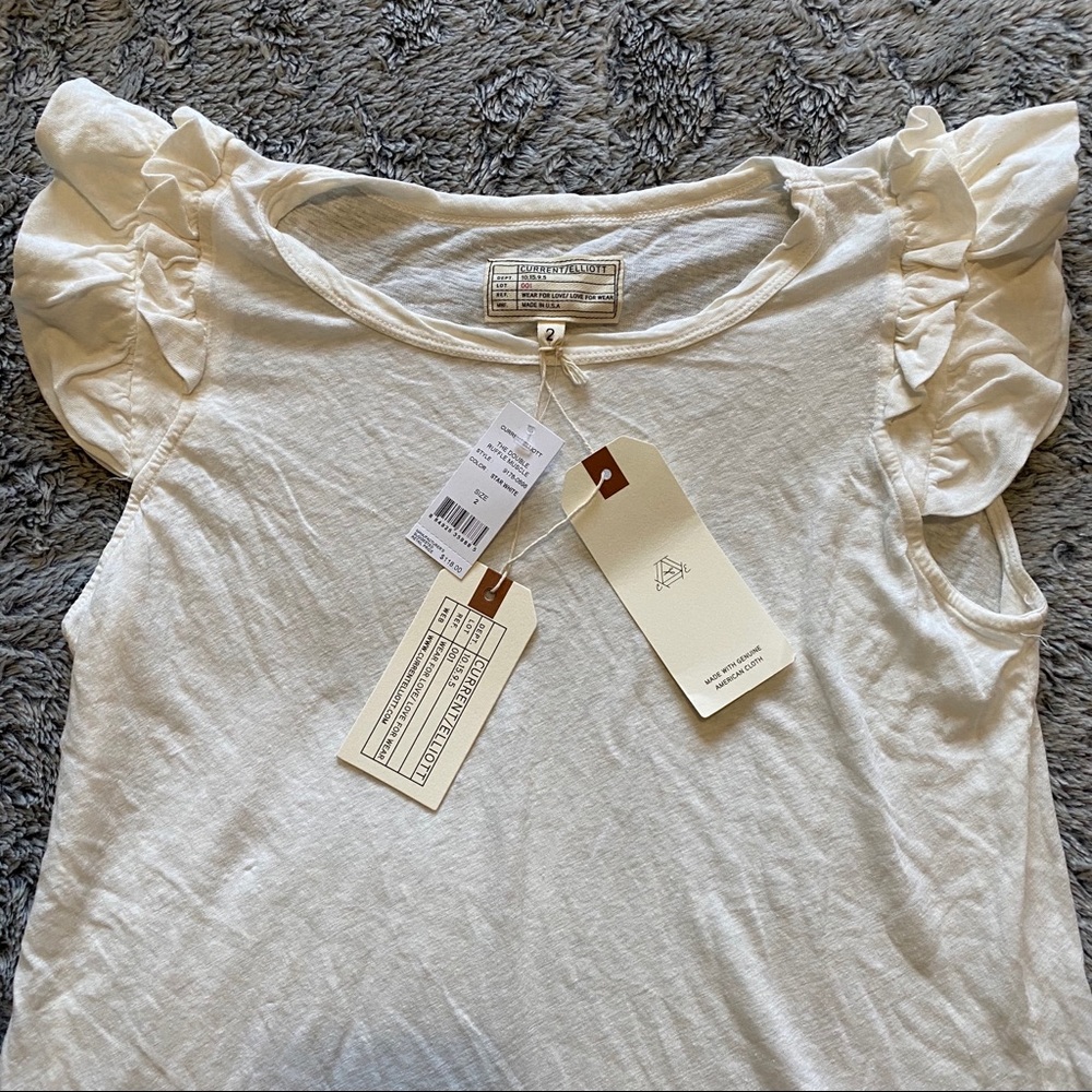 CURRENT/ELLIOT DOUBLE RUFFLE TEE STARK WHITE NWT - Picture 8 of 9